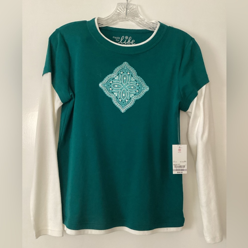 Women's Teal and White Long Sleeve Top PM